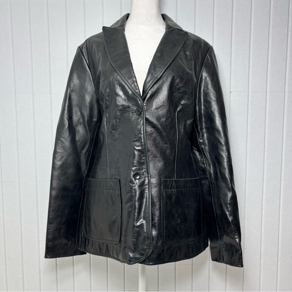 GAP Vintage Y2K 2000 Women’s Black Genuine Leather Jacket Size L‎